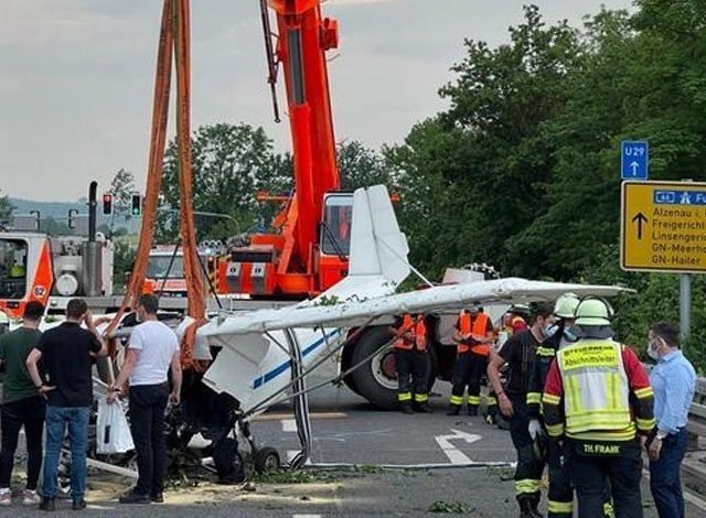 A small plane crashed on the road in Germany