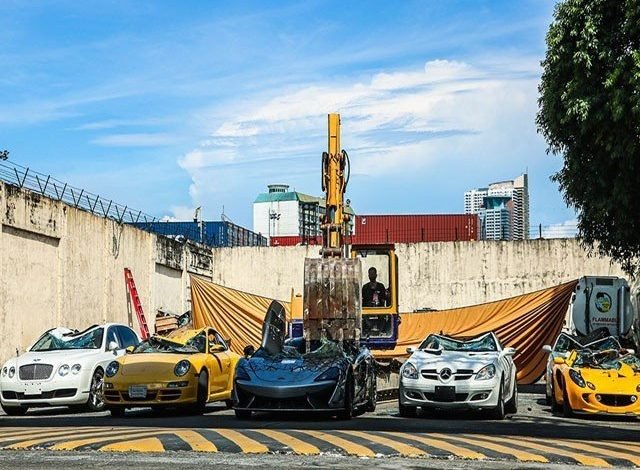 In the Philippines, 34 non-taxpayers' luxury cars were wrecked