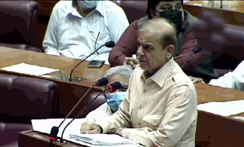 The National Assembly session was adjourned due to commotion during Shahbaz Sharif's speech