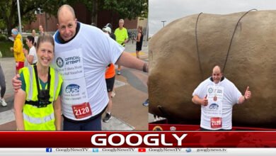 A unique record was set for running a marathon in the US wearing 137 T-shirts.