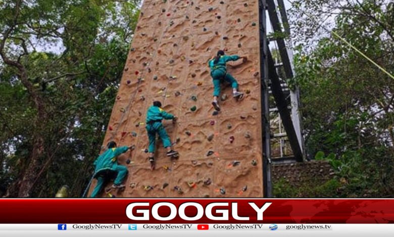 Climbing a 15-meter high wall is mandatory for graduation.