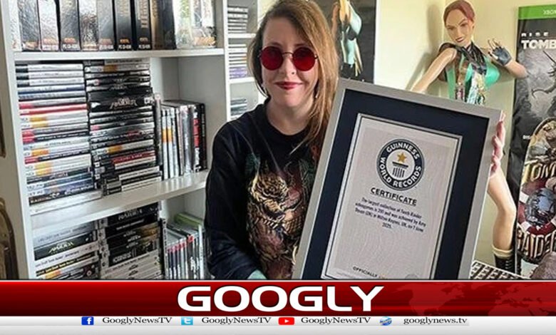 برطانیہ،مشہور گیم سیریز ٹُومب ریڈر کی مداح نےریکارڈ بناڈالا 1 Britain, a fan of the popular game series Tomb Raider, Nericard Banadala