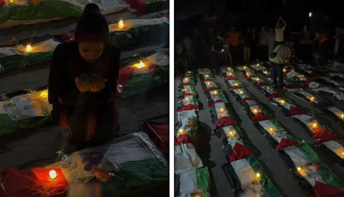 غزہ: 70 بچوں سمیت 100 فلسطینی شہداء کی اجتماعی نمازِ جنازہ اور تدفین 1 1613536 4276892 ara updates