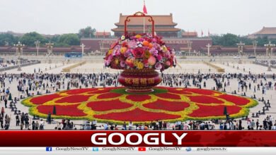 Giant flower basket installed in Beijing's Tiananmen Square